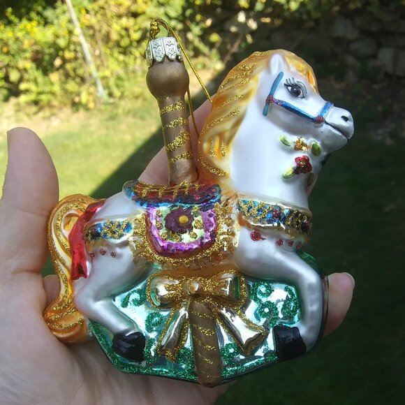 Noble  Gems by Kurt S Adler made in China glass ornament carousel horse glitter - Picture 11 of 16